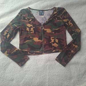 TMG New York Camo Zip-Up Crop Top
